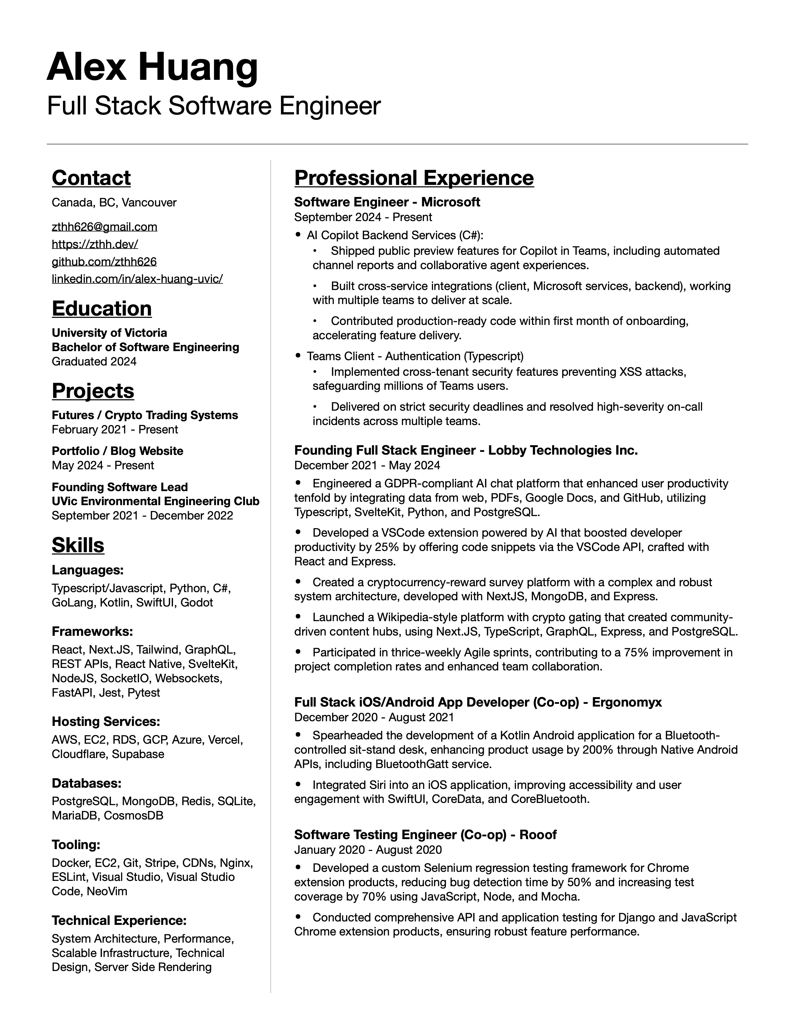 Alex Huang's Resume